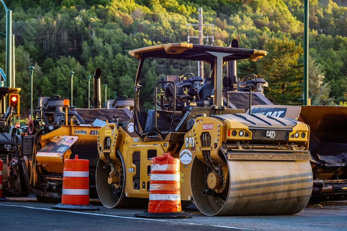 Asphalt rollers on a job site